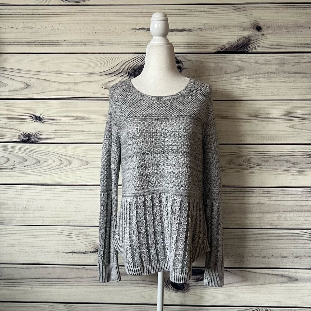 Athleta Borealis Grey Textured Cable Knit Wool Blend Sweater